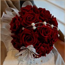 Hands touted bridal brides wedding rose wine crystal wedding retro bridal bouquet of Chinese red emulated flowers