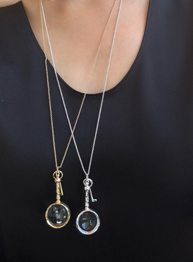 秋冬金色放大镜钥匙吊坠毛衣链