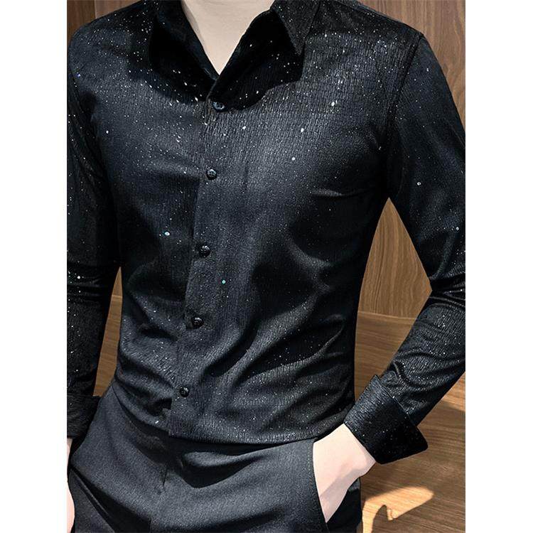 高端轻奢烫钻衬衫男士长袖春季2025新款痞帅潮牌休闲衬衣男款,淘宝优惠券,粉丝福利购,淘宝优惠卷