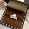 Russian jade three-row diamond ring 925 silver gold-plated