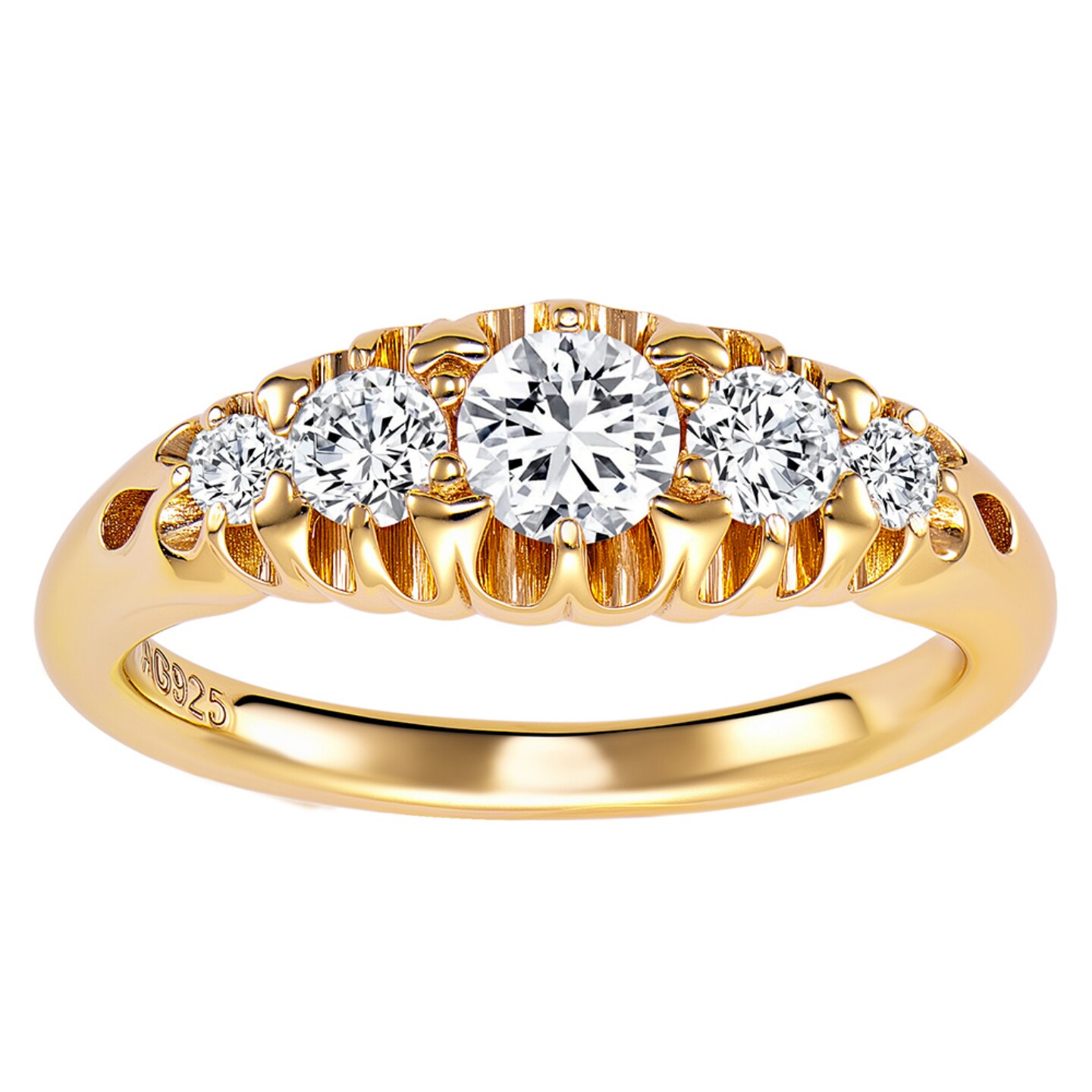 Antique style five stone diamond ring tail ring 925 silver