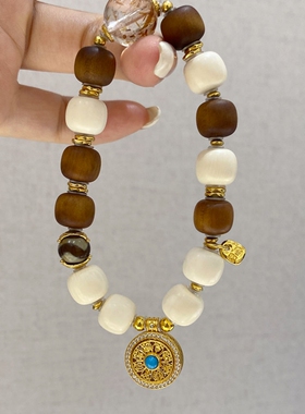 八宝罗盘猛犸象牙檀木珠串手链女