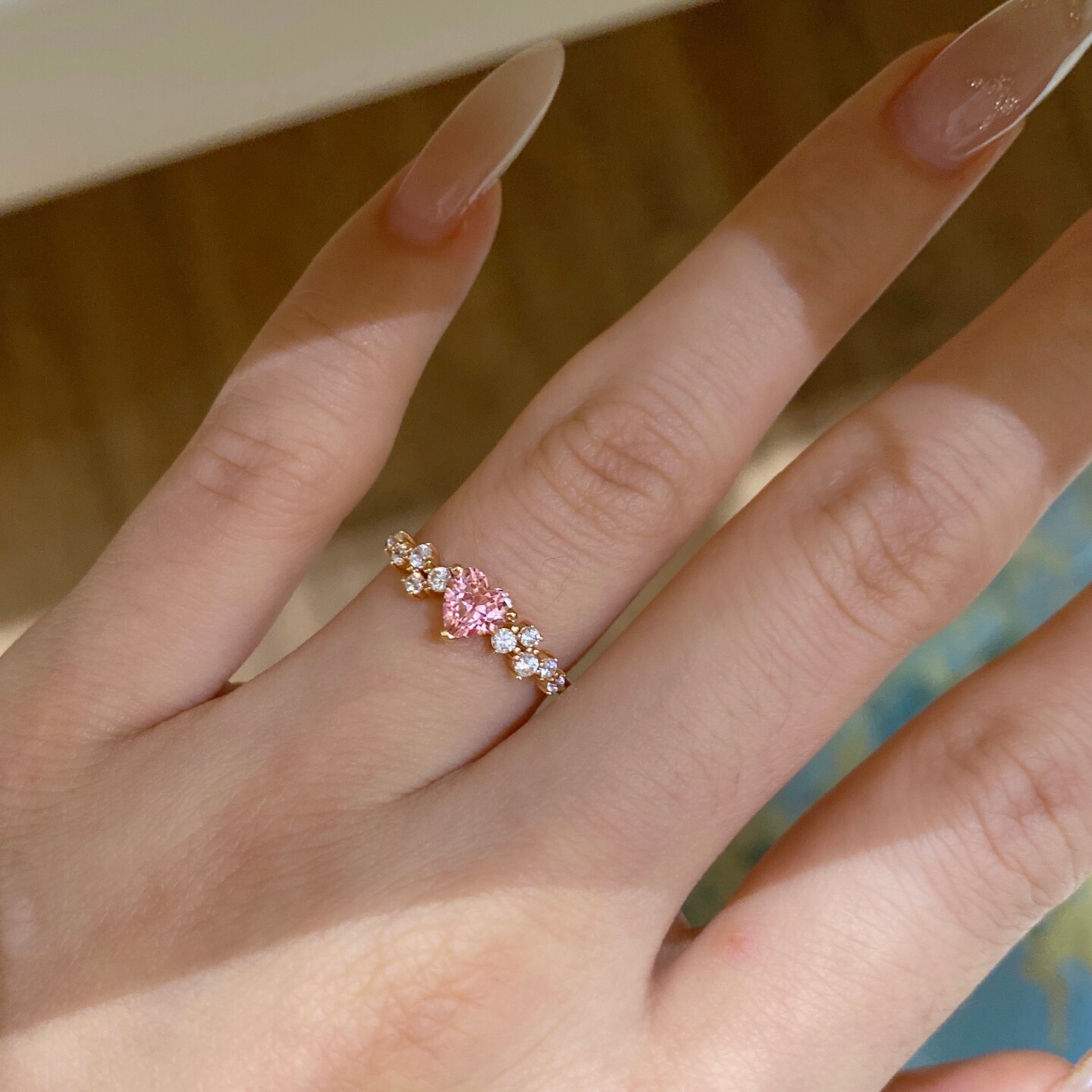 Nurture Padparadscha Pink Love Ring 925 Silver
