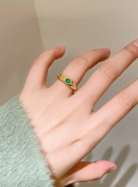 绿玉髓幸运八芒星戒指女925银