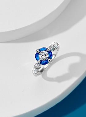 克莱因蓝和红宝石镶钻戒指女925