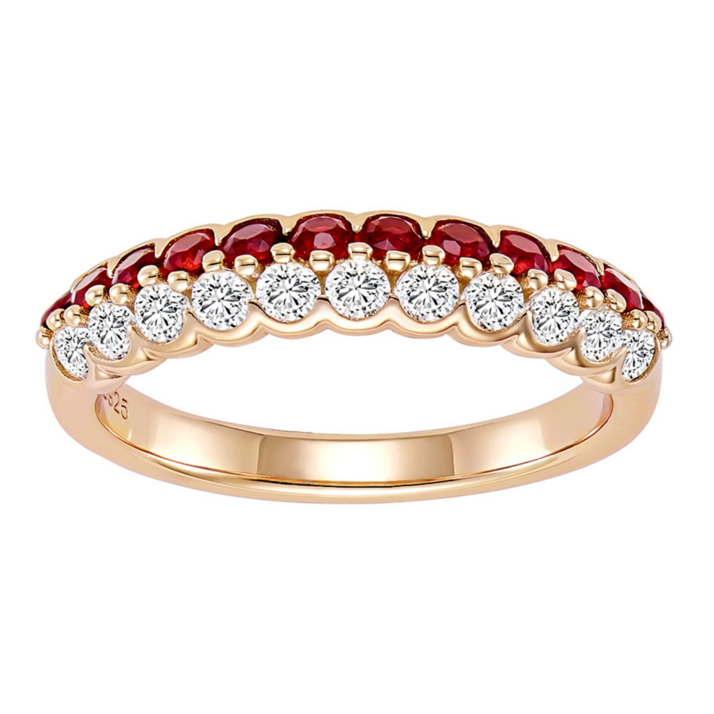 Double row half set ruby two color row diamond ring 925