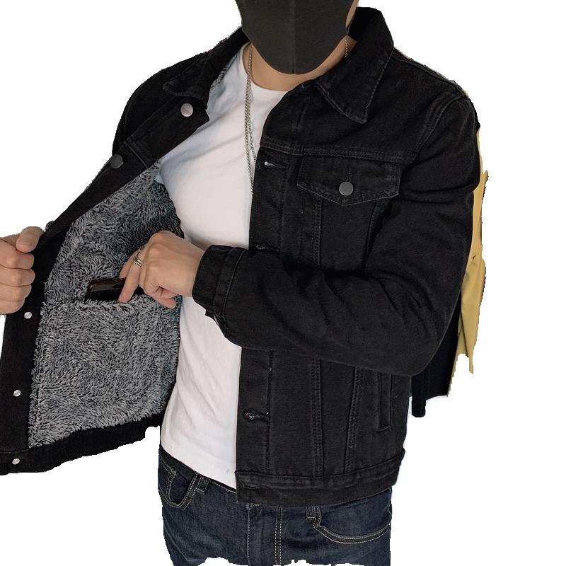 高端品牌加绒牛仔外套男士2026秋冬季爆款上衣工装褂黑色翻领夹克,淘宝优惠券,粉丝福利购,淘宝优惠卷