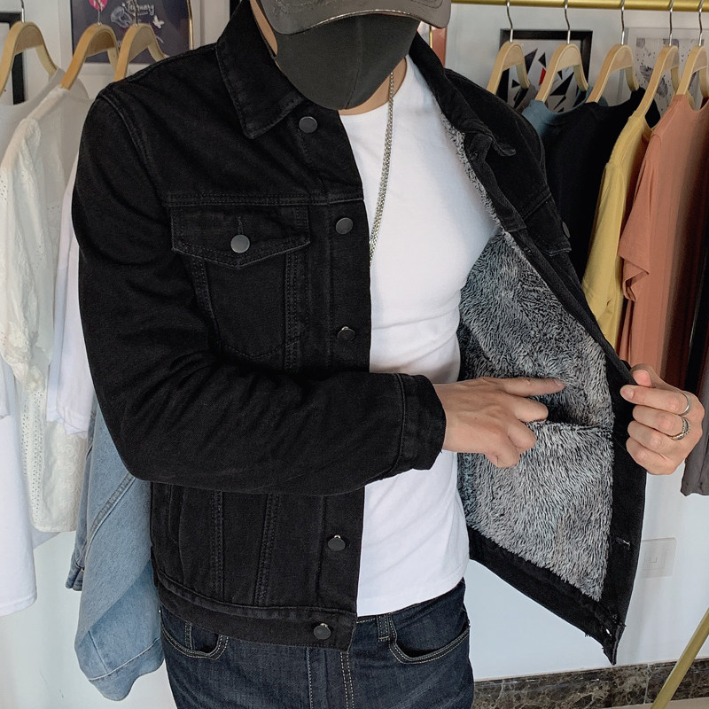 高端品牌加绒牛仔外套男士2026秋冬季爆款上衣工装褂黑色翻领夹克,淘宝优惠券,粉丝福利购,淘宝优惠卷