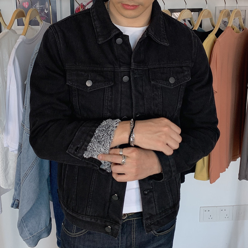 高端品牌加绒牛仔外套男士2026秋冬季爆款上衣工装褂黑色翻领夹克,淘宝优惠券,粉丝福利购,淘宝优惠卷