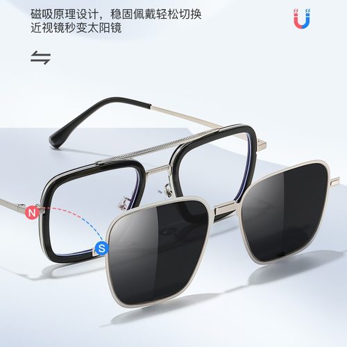 钢铁侠同款二合一折叠磁吸偏光墨镜眼镜男款近视可配度数太阳镜女 - 图2