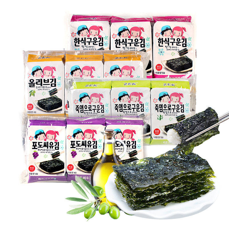 韩国进口ZEK即食海苔食品小零食4大袋寿司包饭紫菜网红分享食品-图0