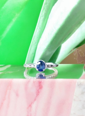 天然斯里兰卡蓝宝石戒指国标银