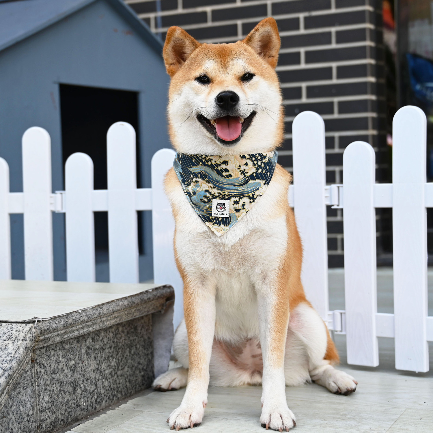 日式唐草纹口水巾和风樱花宠物纯棉猫狗狗配饰柴犬三角巾围脖领巾 - 图1