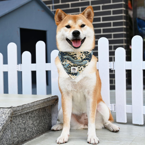 和风唐草纹口水巾和风樱花宠物纯棉猫狗狗配饰柴犬三角巾围脖领巾 - 图1