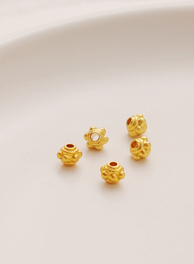 18K哑金电镀保色饰品齿轮4*5mm飞碟花珠串珠手链隔珠diy手工散珠