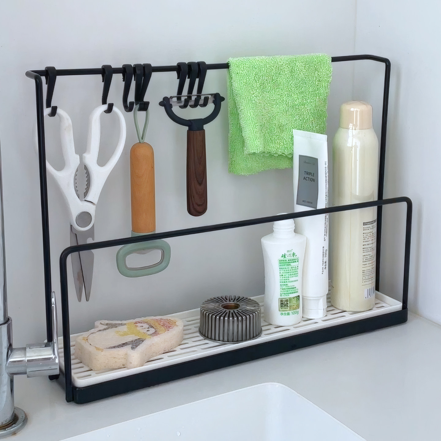 厨房抹布沥水置物架多功能置物架带接水盘挂钩洗碗布洗洁精收纳架,淘宝优惠券,粉丝福利购,淘宝优惠卷