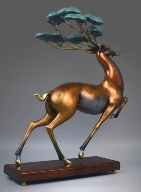 黄铜招财中式玄关福鹿摆件