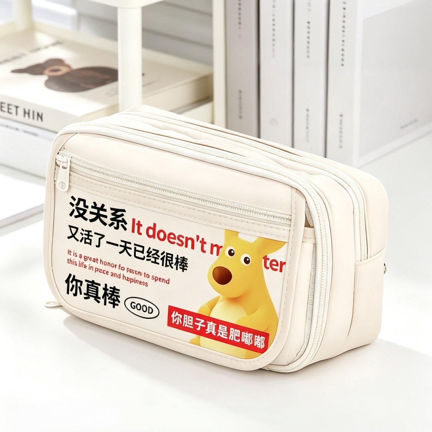 Cartoon kangaroo large capacity multi-layer cute pencil case