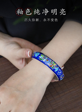 滇庆堂女高档足银纯手工珐琅银镯