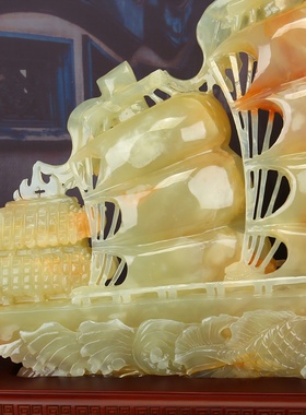 天然玉石雕刻一帆风顺帆船摆件