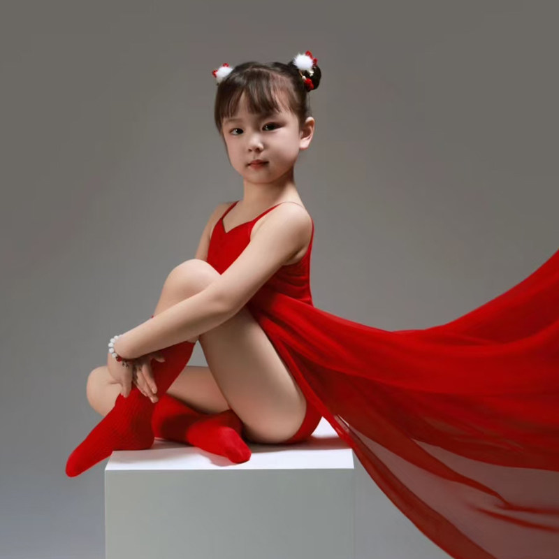 儿童舞蹈服红色吊带形体服女童芭蕾舞练功服短裤套装中国舞体操服,淘宝优惠券,粉丝福利购,淘宝优惠卷