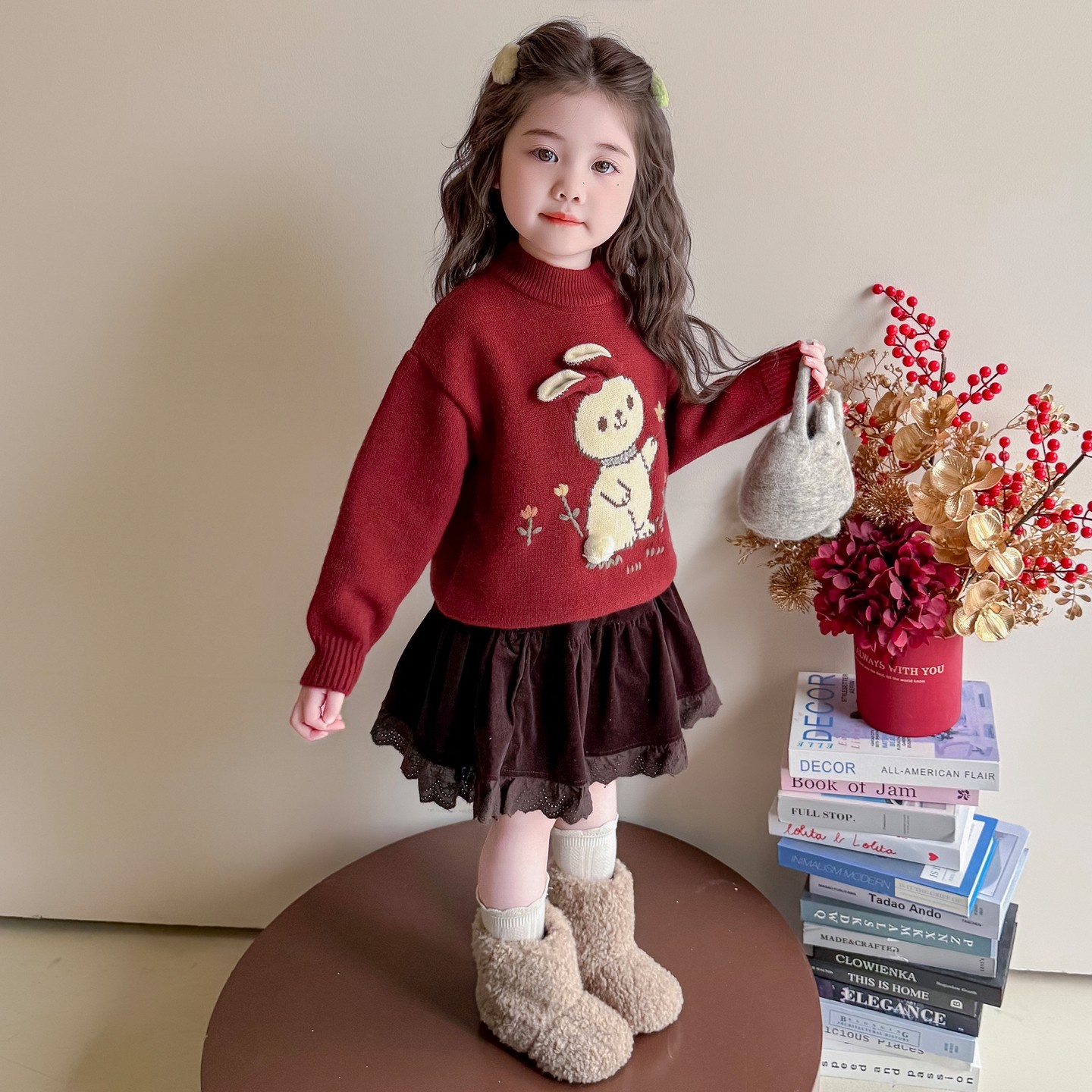 女童红色毛衣2025新款冬季加厚儿童针织毛线衣宝宝冬装内搭打底衫,淘宝优惠券,粉丝福利购,淘宝优惠卷