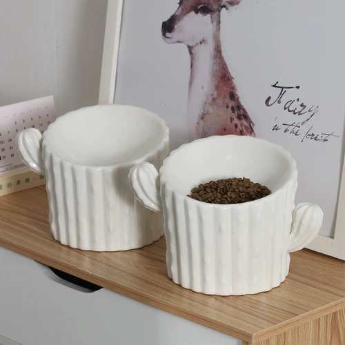 Кошачья чаша керамика высокая пищевая кастрюль кошка керамическая миска Диагональная рот рот миска для защиты шейки матки Спондия питомца кошачья миска напитки вода миска