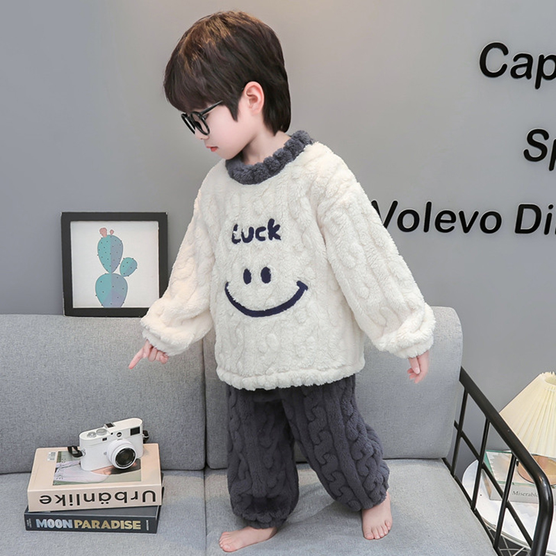 儿童秋冬睡衣珊瑚绒男童加厚保暖家居服分体套装男孩休闲法兰绒冬 - 图2