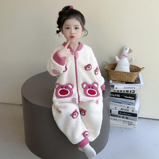 Baby one-piece pajamas winter thickened Austrian velvet girls' anti-kick quilt warm sleeping bag children's toilet version crawling clothes