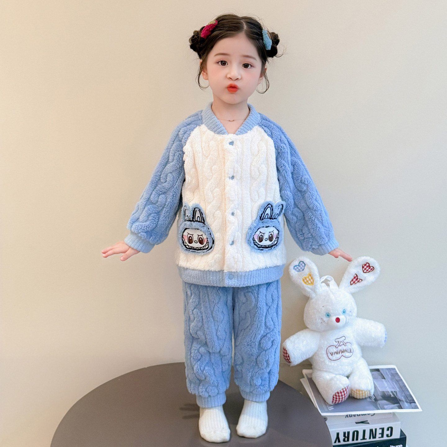 女童睡衣冬季儿童珊瑚绒加厚家居服保暖套装女宝宝开衫拉布布睡衣,淘宝优惠券,粉丝福利购,淘宝优惠卷