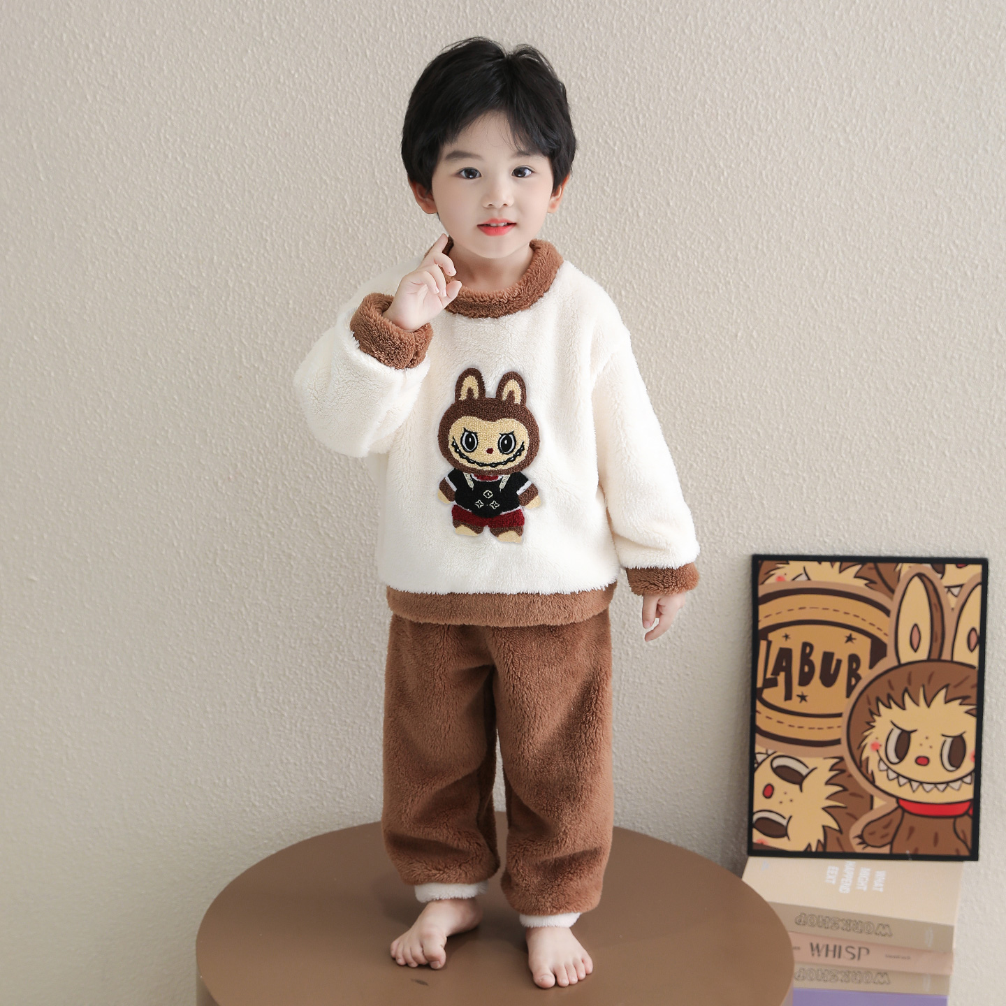 男童睡衣冬儿童珊瑚绒保暖家居服卡通套装男孩宝宝加厚套头睡衣冬 - 图0