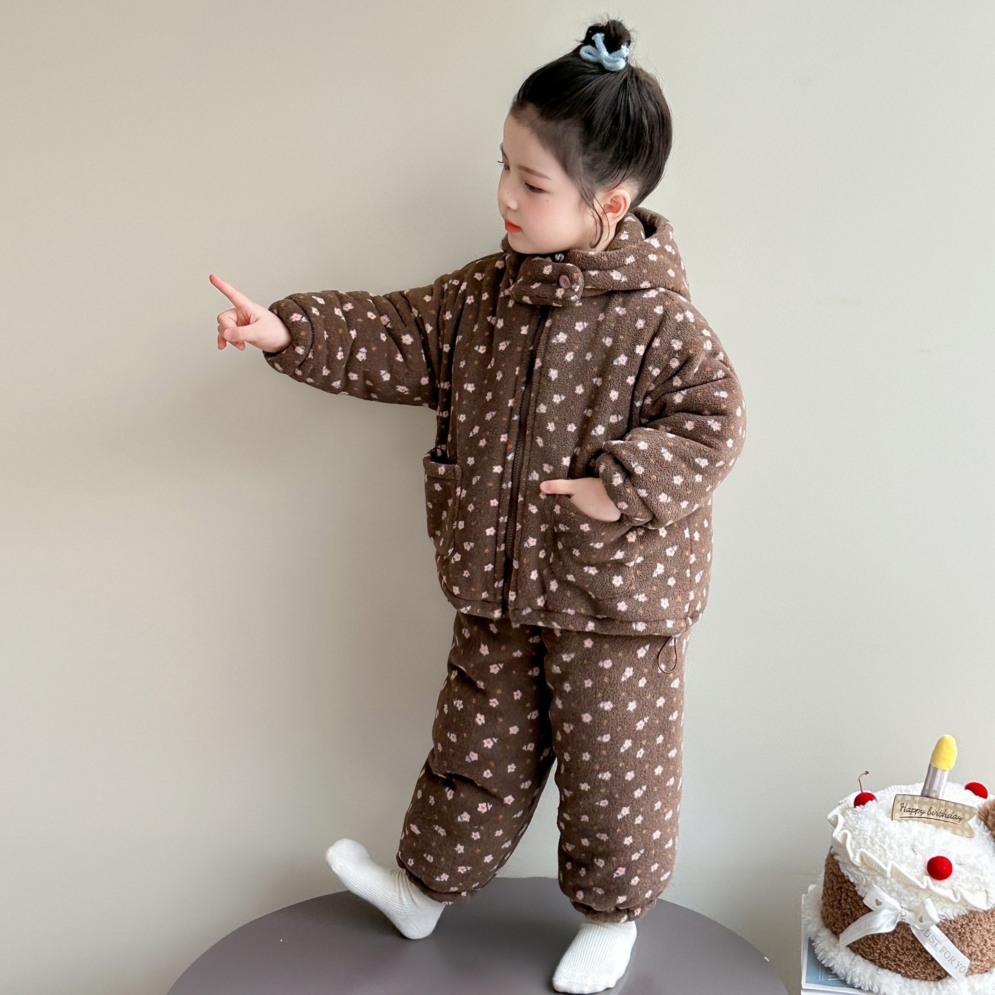 女童三层夹棉家居服女孩碎花连帽加厚睡衣公主女宝宝连帽保暖套装,淘宝优惠券,粉丝福利购,淘宝优惠卷