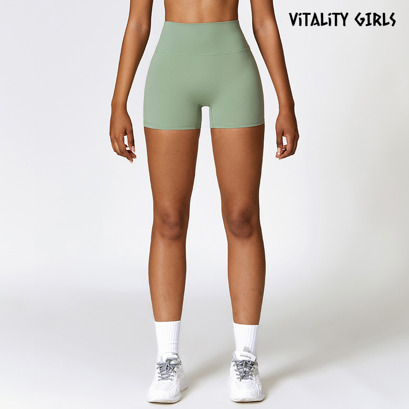 Vitality Girls速干无缝健身短裤女防卷瑜伽服紧身运动三分裤高腰 - 图0