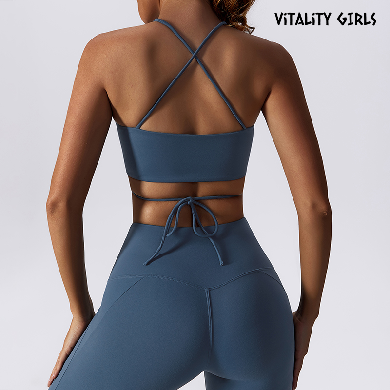 Vitality Girls欧美瑜伽文胸美背深V性感运动内衣女绑带大胸聚拢