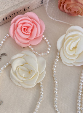 法式温柔缎面山茶花绑带项链颈链复古度假风甜美春夏新款个性气质