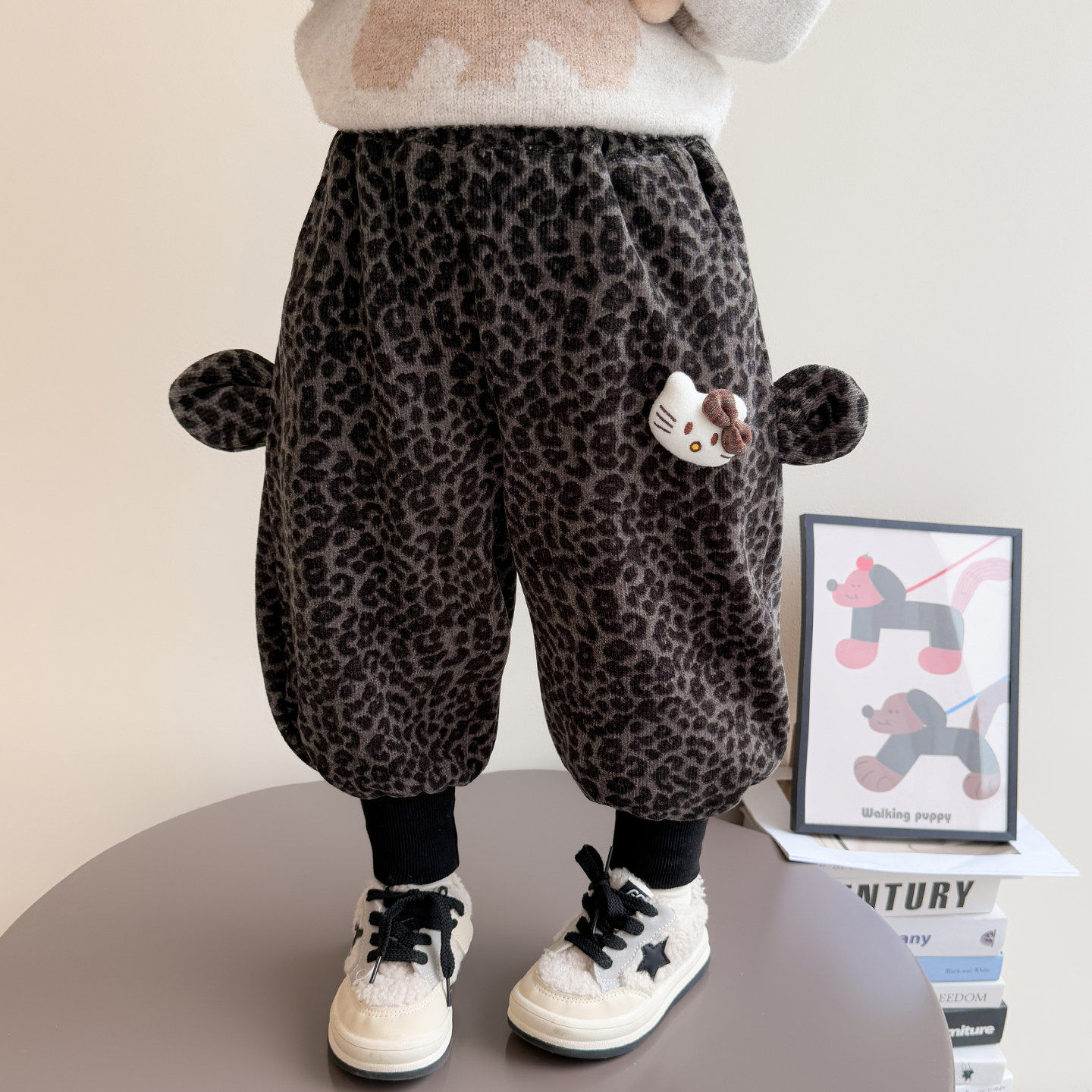 女小童加绒束脚卫裤秋冬季女宝宝豹纹休闲裤冬装儿童洋气加厚裤子,淘宝优惠券,粉丝福利购,淘宝优惠卷