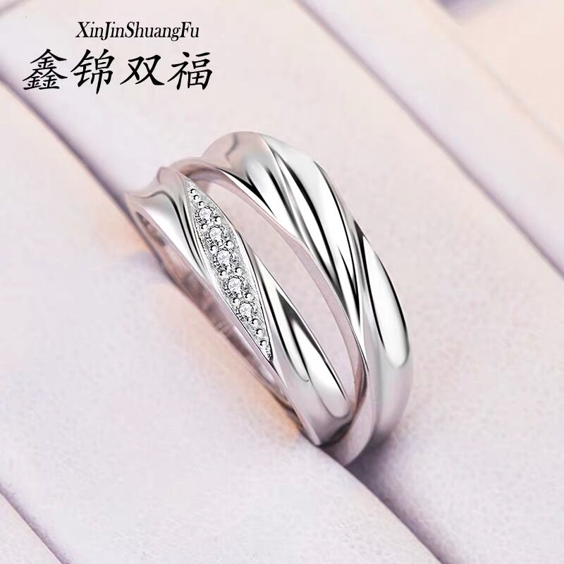 纯银情侣戒指简约求婚开口男女对戒日韩网红饰品活口一对结婚 925 纯银情侣戒指简约求婚开口男女对戒日韩网红饰品活口一对结婚 925