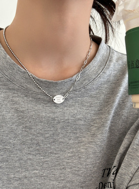 爱与和平纯银项链女欧美小众不对称圆牌吊坠锁骨链peace and love