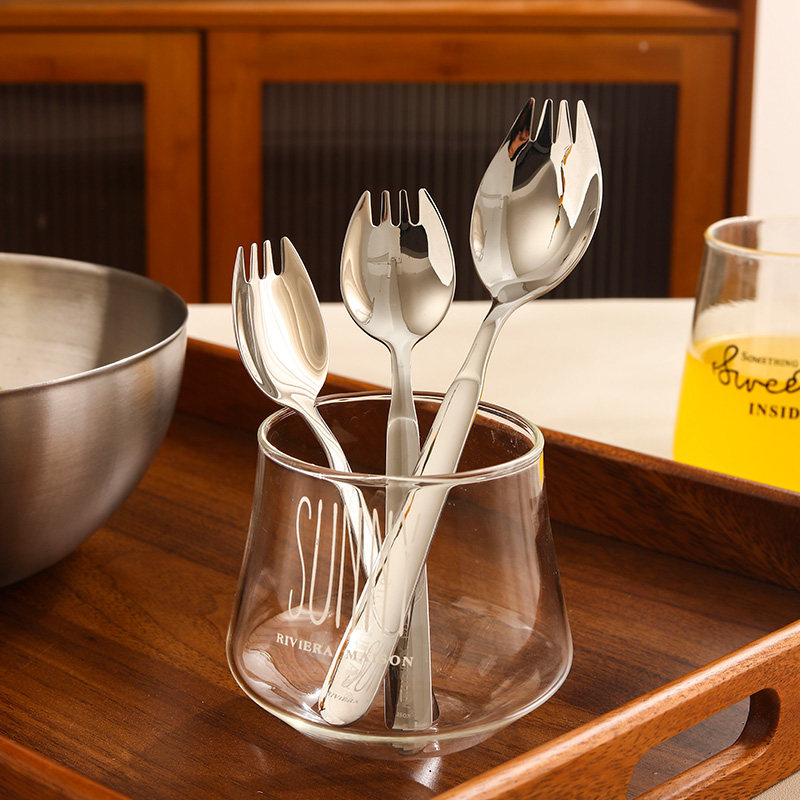 316不锈钢叉子二合一家用勺叉一体水果叉意面沙拉勺沙律叉西餐叉,淘宝优惠券,粉丝福利购,淘宝优惠卷