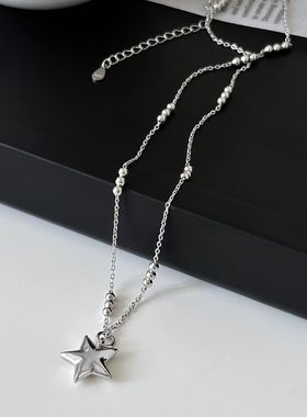 925纯银立体五角星项链女轻奢小众圆珠锁骨链简约百搭新款毛衣链
