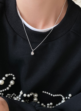 925纯银不规则陨石吊坠项链女简约轻奢高级感毛衣链百搭秋冬颈链