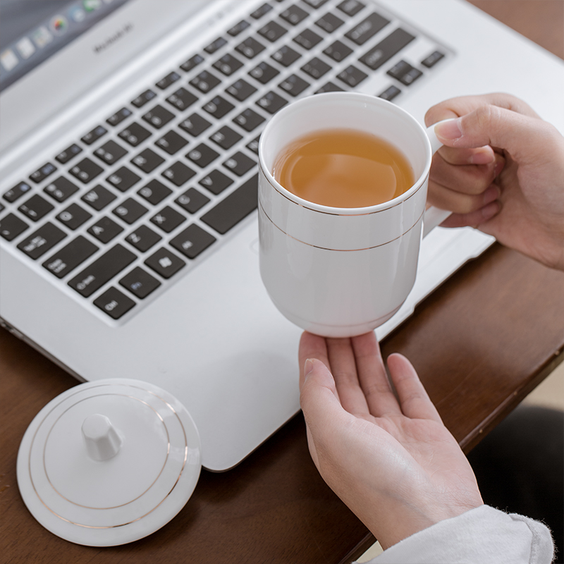 景德镇会议茶杯陶瓷杯子带盖办公室家用骨瓷泡茶水杯定制10只套装
