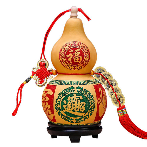 葫芦挂件五帝钱铜钱真品天然葫芦开口摆件门对门卧室家居客厅装饰 - 图0