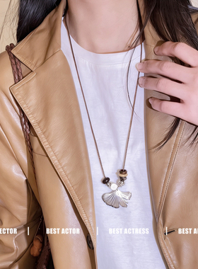 秋冬银杏叶吊坠毛衣链女百搭