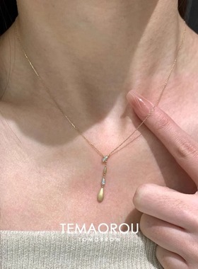 极简主义y字拉丝k金悬浮水滴项链