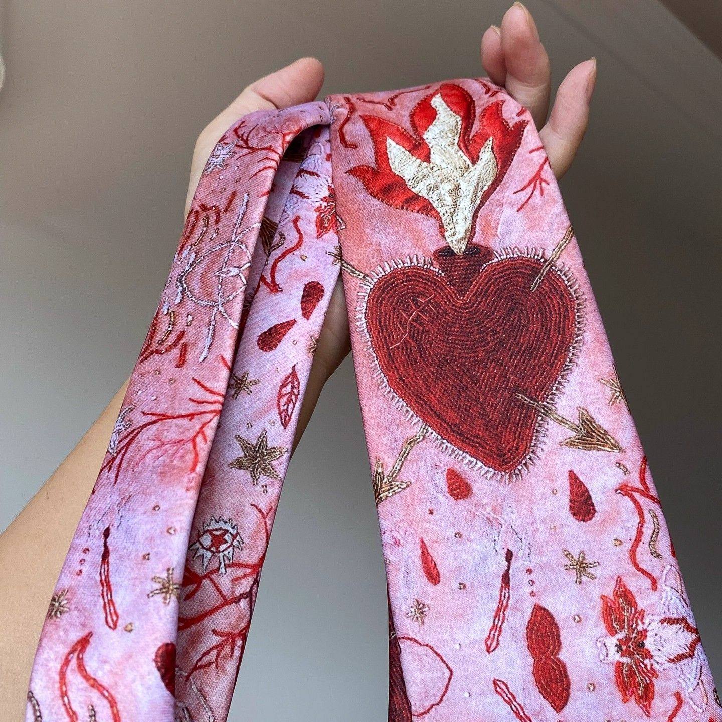 vintager古着风【心脏】火焰红刺绣爱心粉色领带女挂脖配饰丝巾,淘宝优惠券,粉丝福利购,淘宝优惠卷