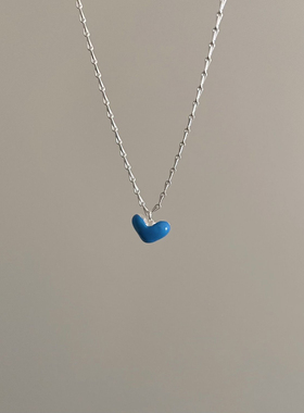 Meet again 沁蓝爱心~金属镂空滴釉挂坠项链 夏日多巴胺蓝色显白