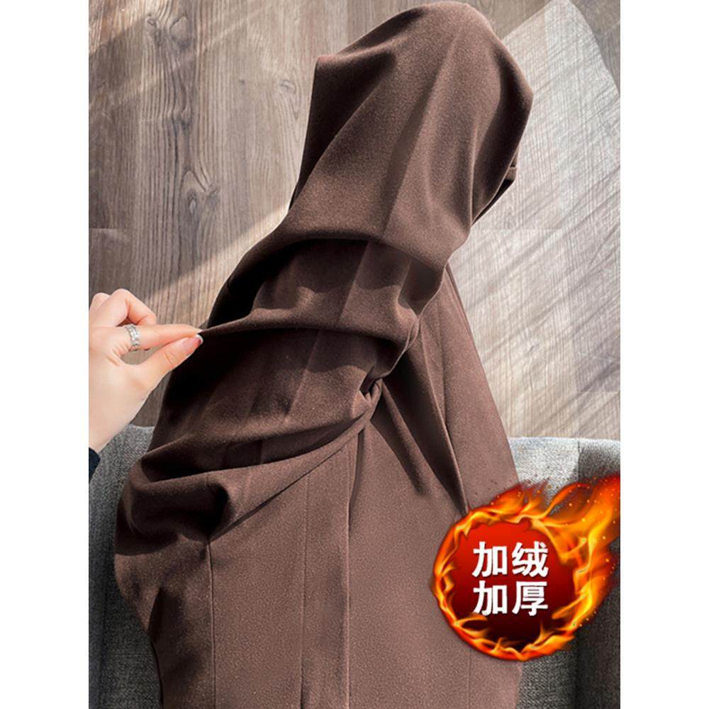 黑色加绒毛呢西装阔腿裤女春秋季高腰休闲垂感小个子直筒拖地裤子,淘宝优惠券,粉丝福利购,淘宝优惠卷