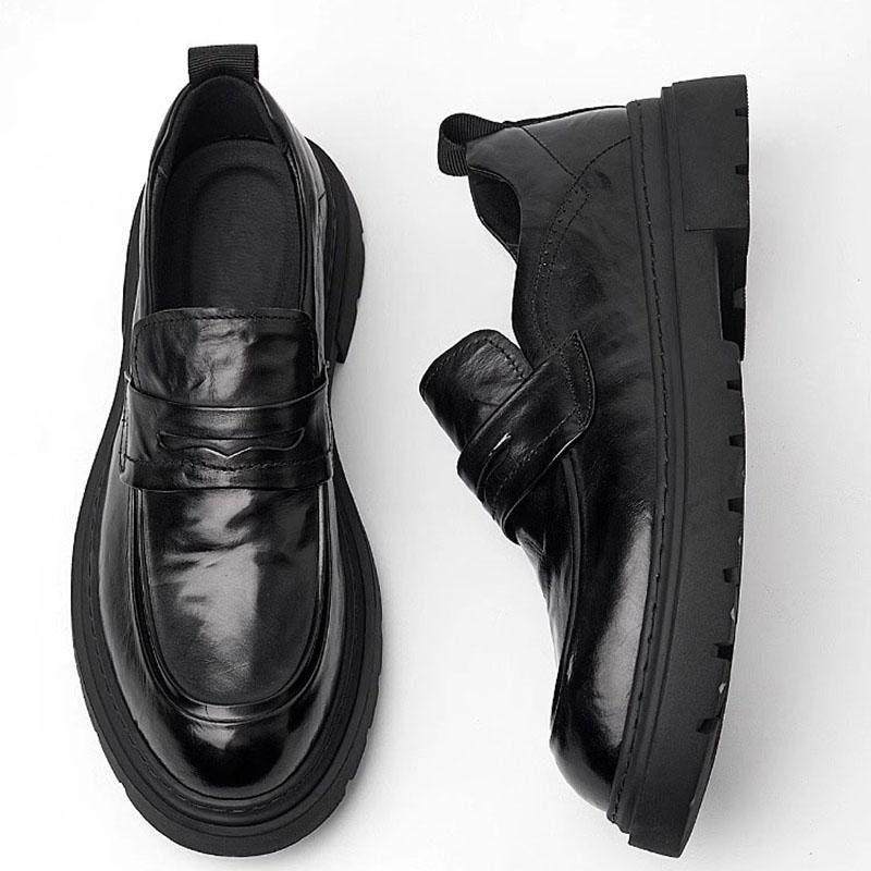 QWTG一脚蹬休闲皮鞋冬季潮流真皮百搭英伦商务德比鞋厚底男豆豆鞋,淘宝优惠券,粉丝福利购,淘宝优惠卷