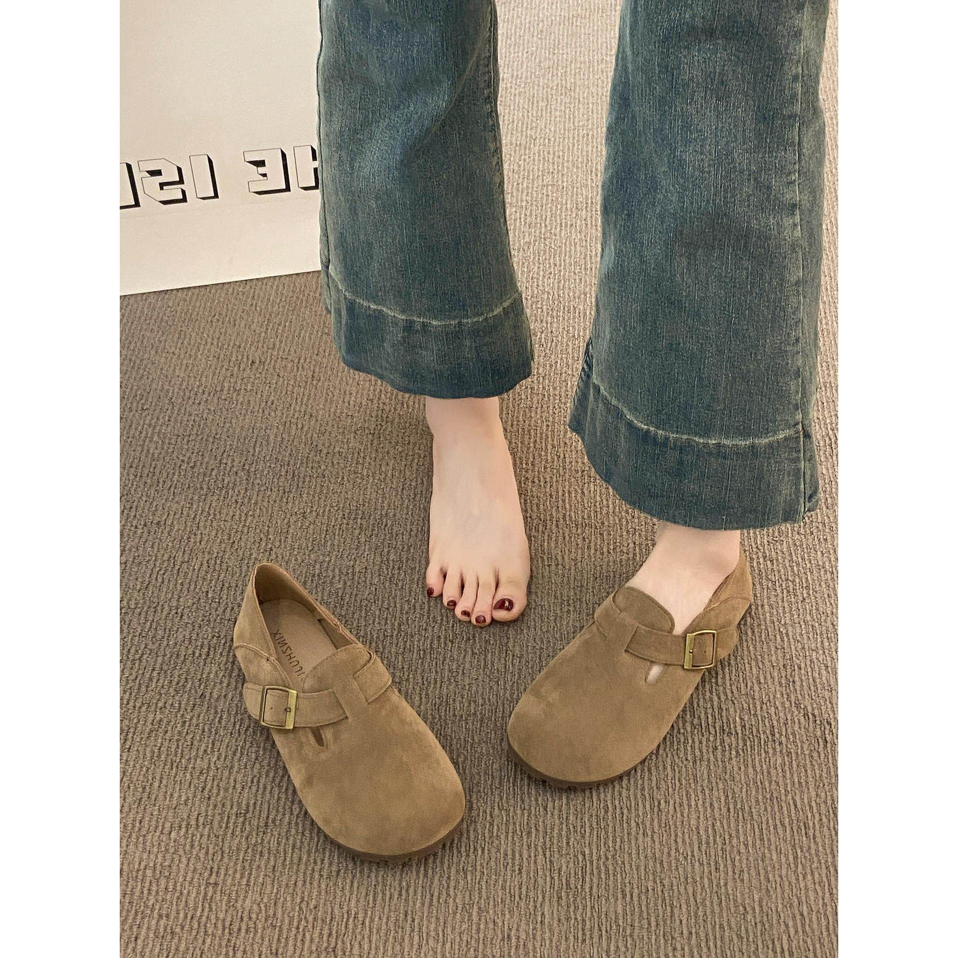 英国真皮平底全包勃肯鞋女秋季2025新款爆款一脚蹬豆豆鞋休闲单鞋,淘宝优惠券,粉丝福利购,淘宝优惠卷